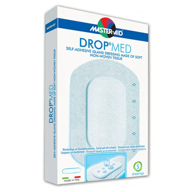 MASTERAID Drop Med Αυτοκόλλητες Αντικολλητικές Γάζες 14x14cm (9x9), 5 τεμάχια