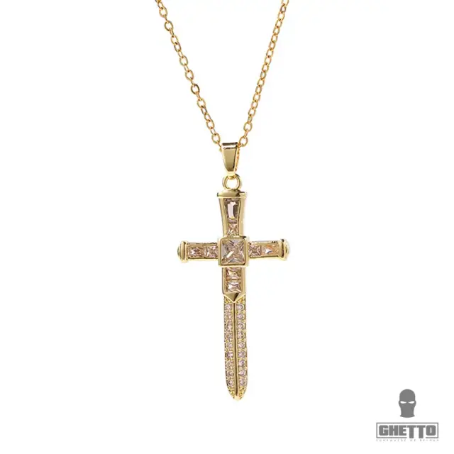 Ghetto Crucifix Pendant CZ Gold18k Plated Cross Clavicle Chain