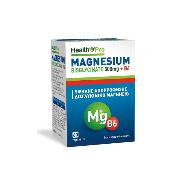 Health Pro Magnesium Bisglycinate 500mg & B6 Συμπλήρωμα Διατροφής με Μαγνήσιο & Βιταμίνη Β6 60 Ταμπλέτες