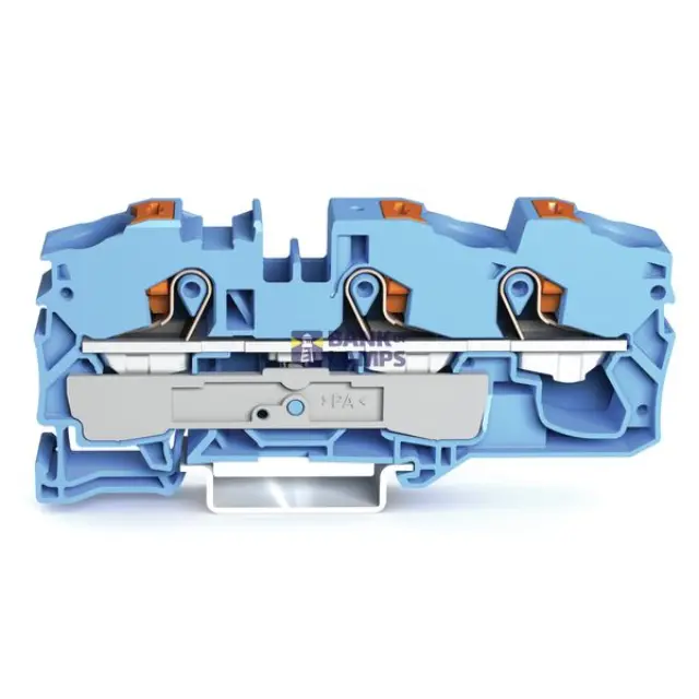 3-conductor through terminal block with push-button 16 mm² blue