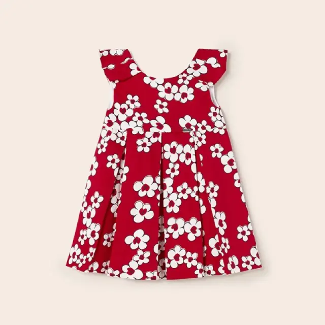 Baby 6 μηνών έως 4 ετών Φόρεμα σατινέ με floral στάμπα από βαμβάκι κόκκινο
