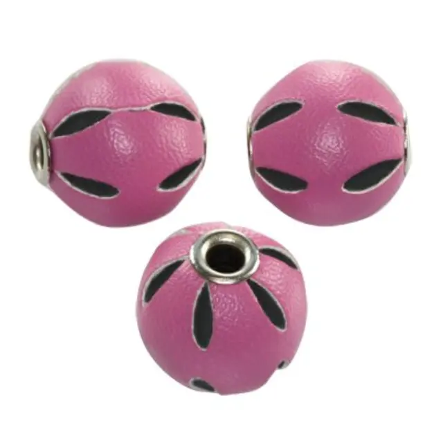 Χάντρα Δερμάτινη Round Amaranth Ø14mm - 5τεμ