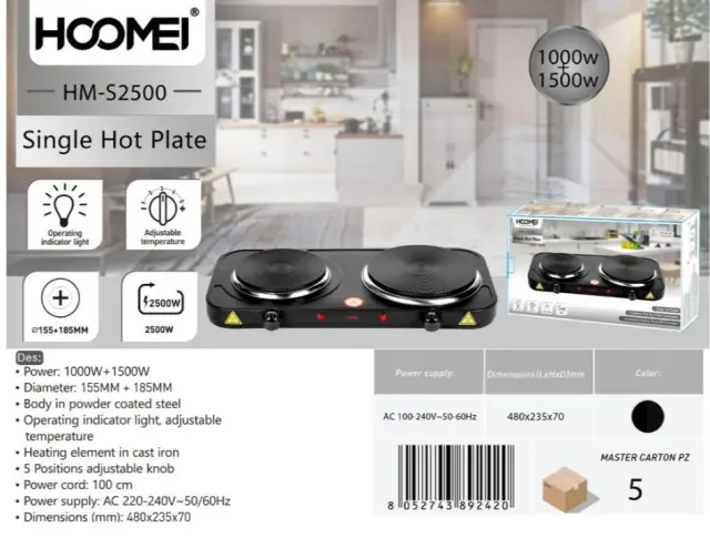 Hoomei HM-S2500 Επιτραπέζια Εστία Εμαγιέ Διπλή Μαύρη 2