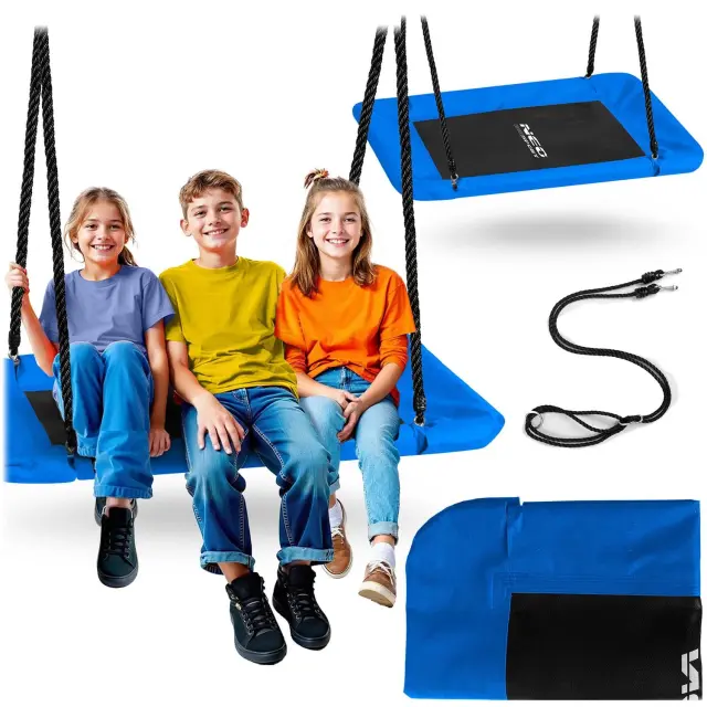NEO SPORT Κρεμαστή Τετράγωνη Κούνια φωλιά XL 110x70cm Με Υφασμάτινη Αδιάβροχη Επένδυση, Μπλε-Μαύρο χρώμα