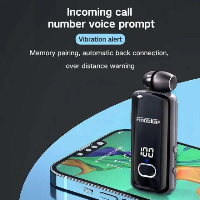 In-ear Bluetooth Handsfree ακουστικό Fineblue F580 Μαύρο με οθόνη 3