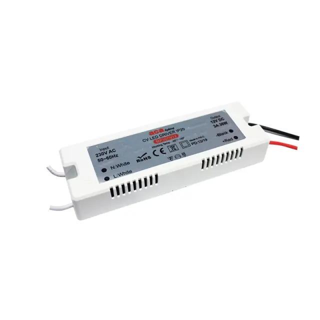 ΜΙΝΙ ΠΛΑΣΤΙΚΟ CV LED DRIVER 36W 230V AC12V DC 3A IP20 ΜΕ ΚΑΛΩΔΙΑ / MP36CV12