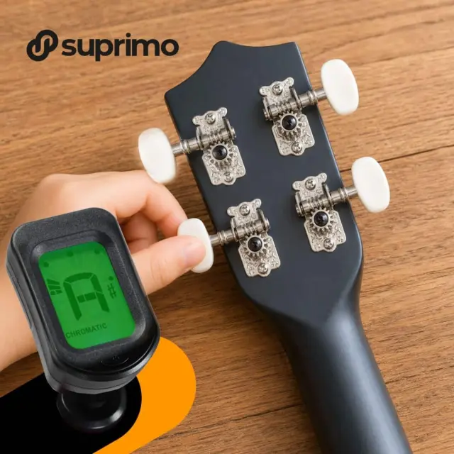 SUPRIMO UK21 SET BK V2 soprano ukulele 21" black wooden gig bag 3 picks spare string tuner strap capo cleaning cloth learn-to-play booklet set for kids 3