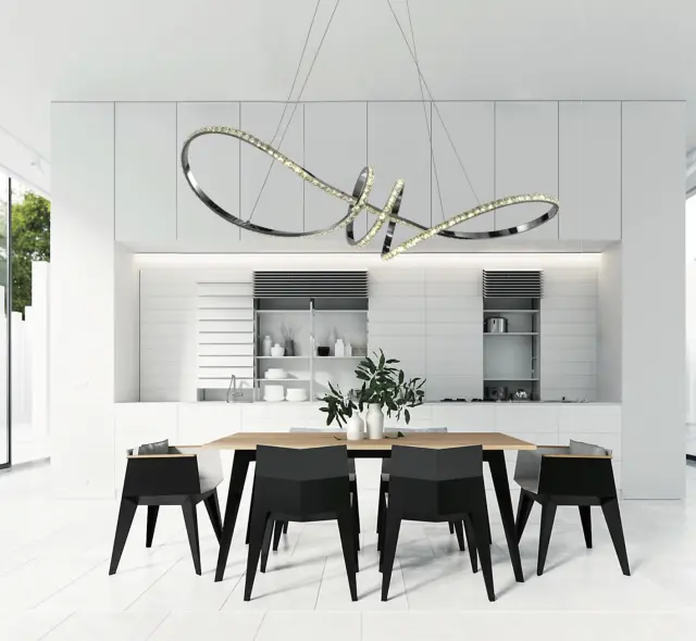 InLight Κρεμαστό φωτιστικό LED 75W 4000K από χρώμιο αλουμίνιο και κρύσταλλα D:90cm (6182-Χρώμιο) 3