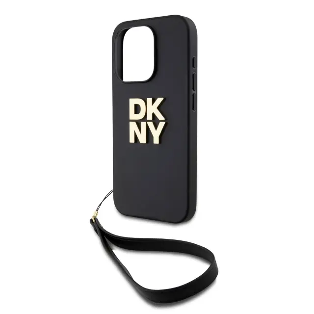 DKNY PU Leather Stack Logo Wrist Strap Case for iPhone 14 Pro Black 3