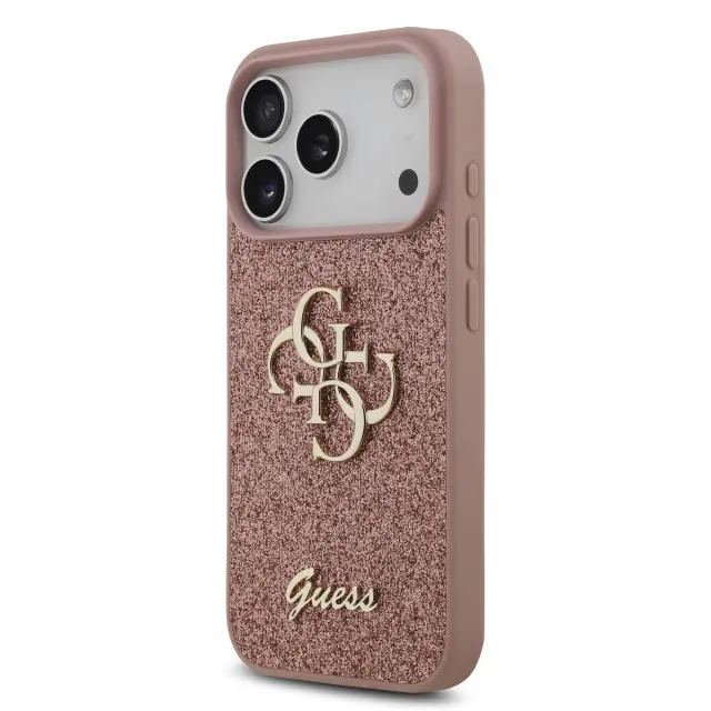 Guess PU Fixed Glitter 4G Metal Logo Case for iPhone 17 Pro Pink 2