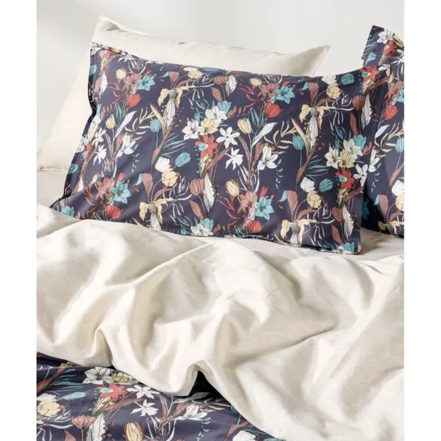 Σετ Παπλωματοθήκη Υπέρδιπλη 3 Τεμαχίων Kentia Liliver Dark Grey-White-Beige-Red-Green 220x240 2
