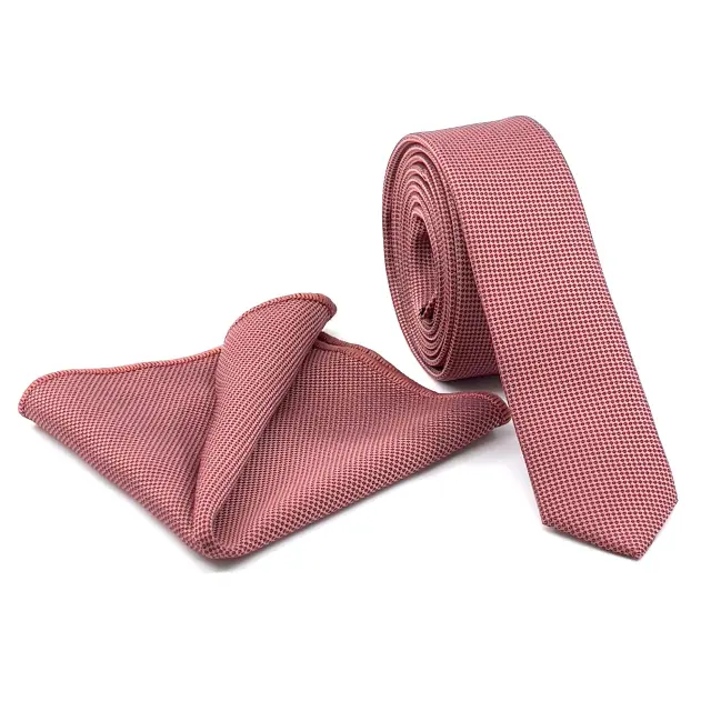 Indian Red Oxford Γραβάτα Slim 4,5 cm Σετ με Μαντηλάκι
