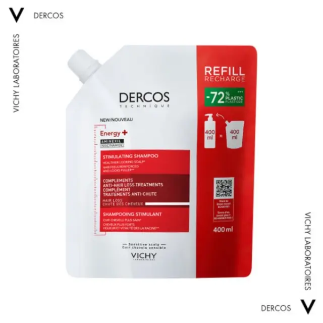 VICHY DERCOS Energy+ Δυναμωτικό Σαμπουάν Κατά της Τριχόπτωσης με Aminexil και Νιασιναμίδη Refill 400ml