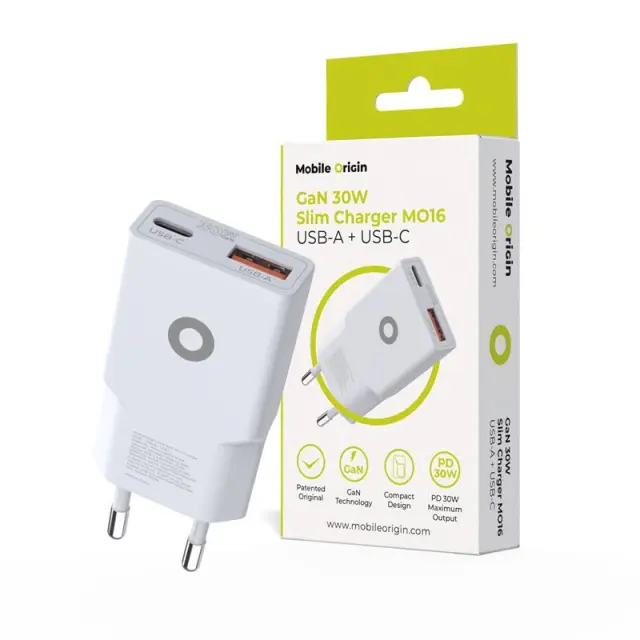 Mobile Origin GaN 30W Slim Charger TÜV MO16 - USB-A + USB-C
