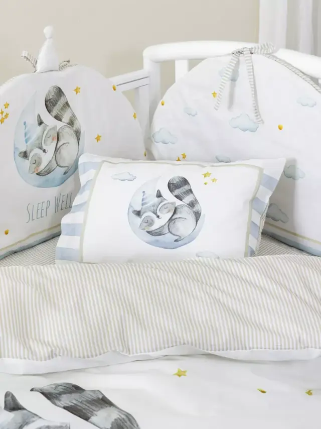 Πάντα Κούνιας 40x200 Nima Sleepy Racoon Ciel 100% βαμβακερό