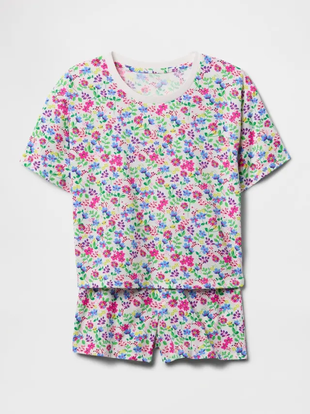 Παιδική Ανακυκλωμένη Πυτζάμα Σορτς Σετ White floral print - 10