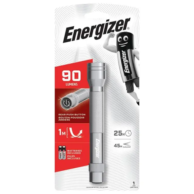 Φακός Energizer Metal LED με 2 μπαταρίες AA και φωτεινότητα 90 Lumens.