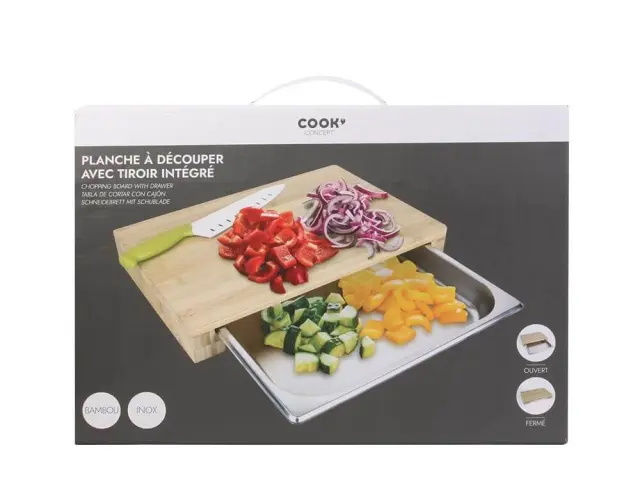 Ξύλινη επιφάνεια κοπής Cook Concept με συρτάρι συλλογής, από Ξύλο Bamboo, 38.5x26.4x5.9cm KD3275 2