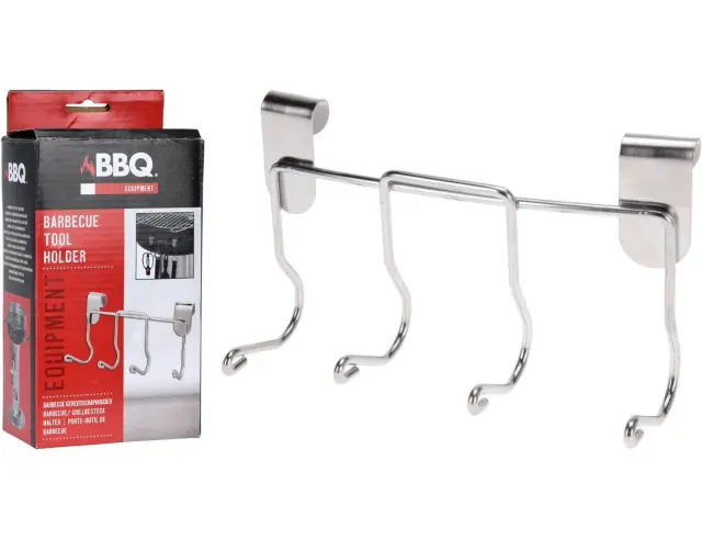 Βάση στήριξης εργαλείων BBQ (YL7215020) Mε 4 γάντζους, μεταλλική επιχρωμιωμένη, 10.5 x 6.5 x 21 cm YL7215020