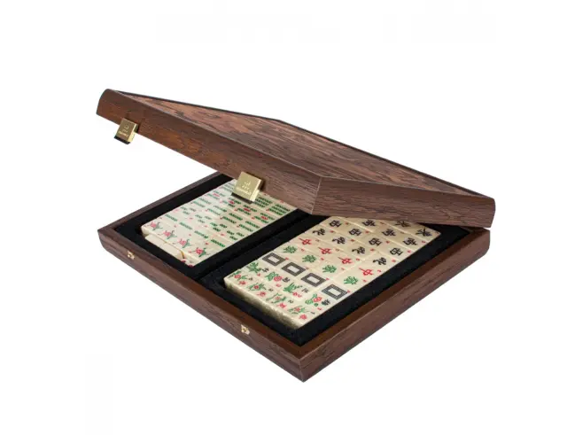 Σετ Χειροποίητο Mahjong California Walnut Burl Manopoulos σε θήκη από ξύλο, με διαστάσεις 31x24cm - Dark WalnutMJV20U 2