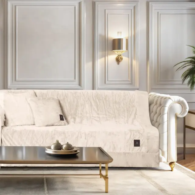 Ριχτάρι Τριθέσιο 180x300 Velvet Premium Greenwich Polo Club 3968 Ivory 100% Πολυέστερ