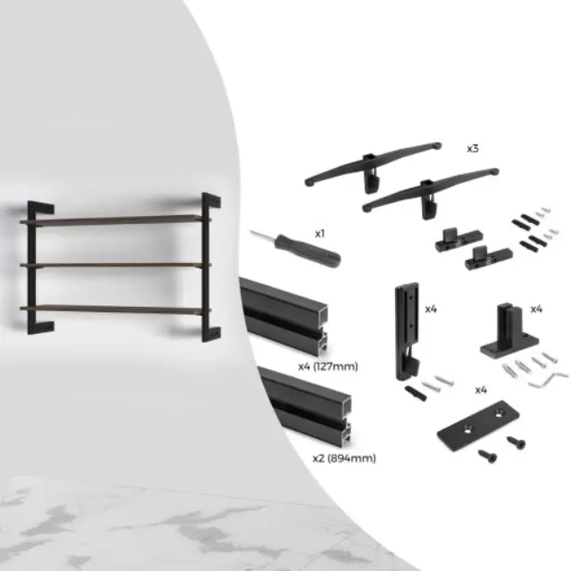 KIT ΑΡΘΡΩΤΩΝ ΠΛΑΙΣΙΩΝ ΡΑΦΙΕΡΑΣ ΓΙΑ 3 ΡΑΦΙΑ ΜΕ ΣΤΗΡΙΞΗ ΜΟΝΟ ΣΤΟ ΤΟΙΧΟ (ΧΩΡΙΣ ΤΑ ΞΥΛΙΝΑ ΣΤΟΙΧΕΙΑ) EMUCA ZERO 7021854 ΜΑΥΡΟ ΜΑΤ