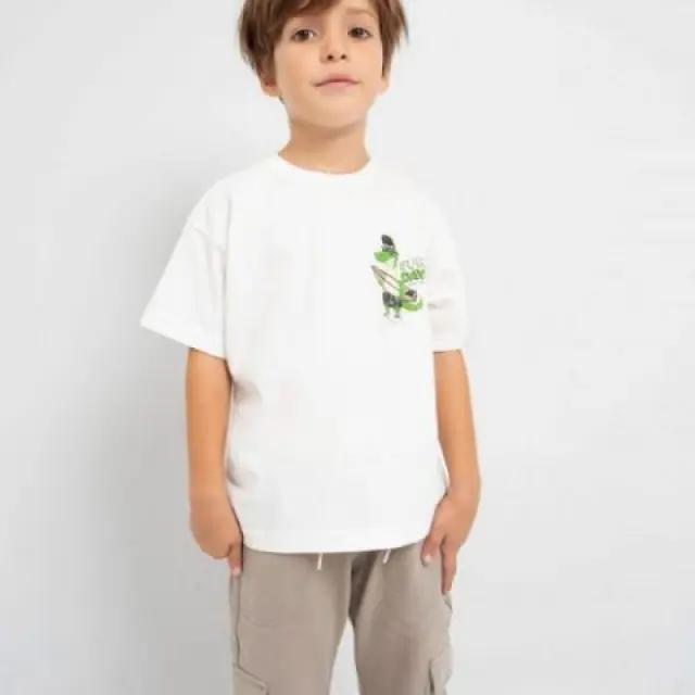 Mini 2 έως 10 ετών Μπλούζα skater fit από βιώσιμο βαμβάκι κρεμ - 5Ε