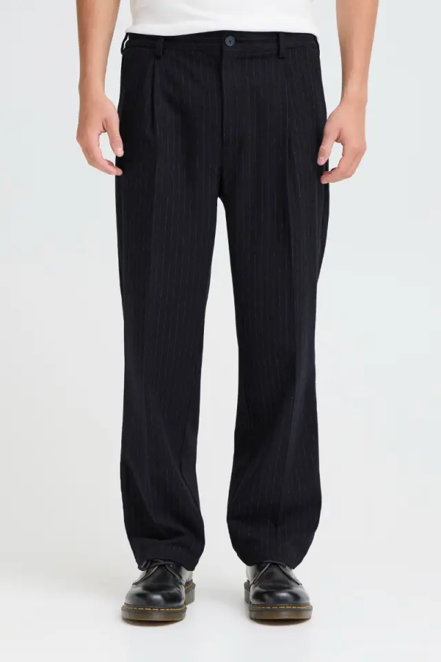 Casual Friday Ανδρικό PIERCE Chinos Ριγέ Παντελόνι με Πιέτα – Dark Navy - 33W 30L