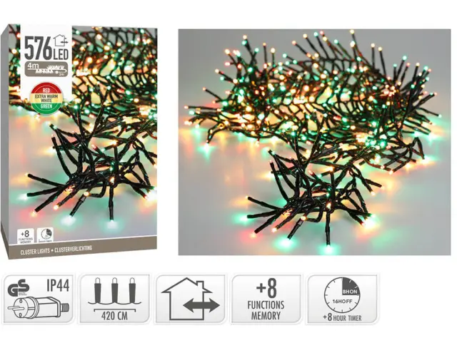 576 Φωτάκια LED - 4 Μέτρα + 3 Μέτρα σύνδεσης , Πυκνή Διάταξη, με χειριστήριο, 8 προγράμματα, Μαύρο καλώδιο PVC - Πολύχρωμο AX8550720