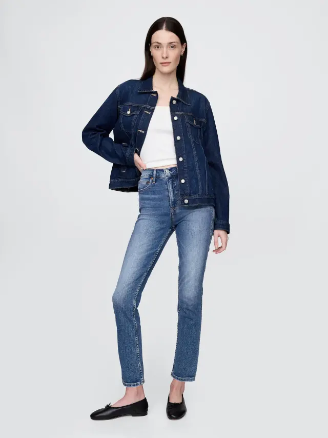 Μπλε High Rise Cigarette Τζιν με Κρυφές Τσέπες Medium indigo