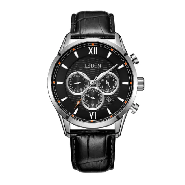 Le Dom Aviator, Men's Watch, Black Leather Strap LD.1498-4