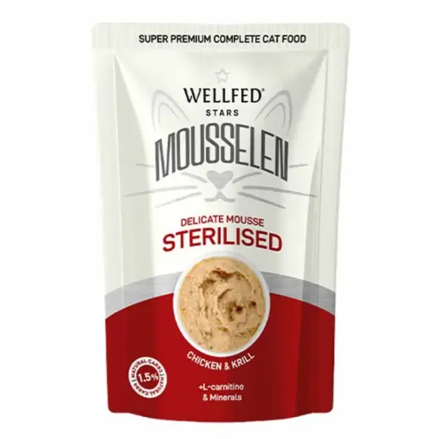 Wellfed Υγρή Τροφή Γάτας Mousselen Sterililised Chicken & Krill 40gr