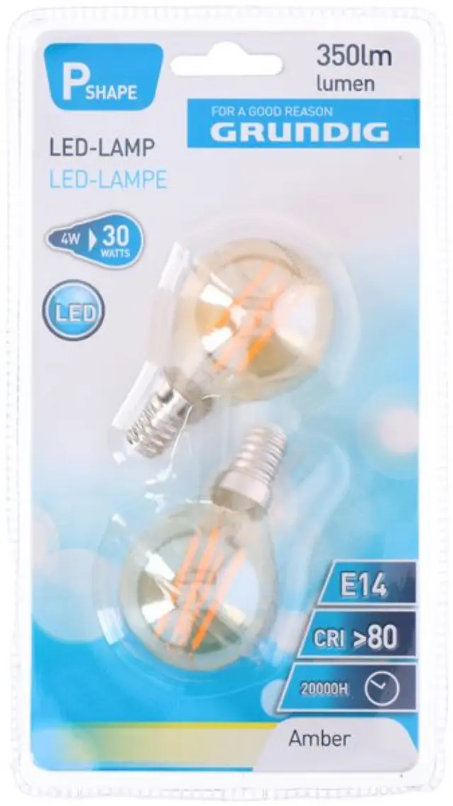 Λάμπα LED P45 2τμχ 350 lumen 4W E14 Πορτοκαλί Φως Grundig