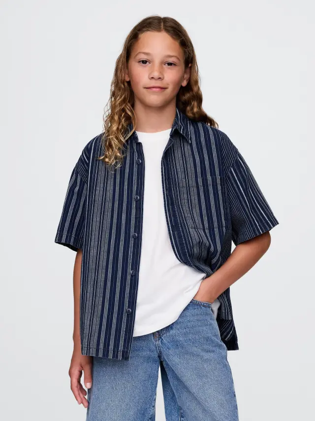 Παιδικό Relaxed Indigo Ριγέ Πουκάμισο White indigo stripe