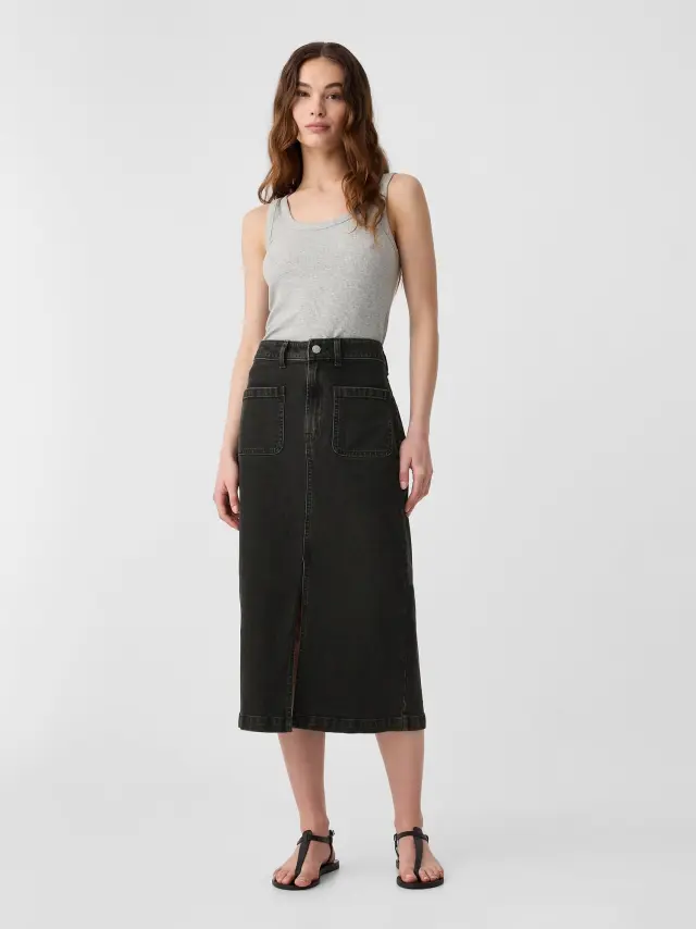 Μαύρη Denim Midi Pencil Φούστα black wash