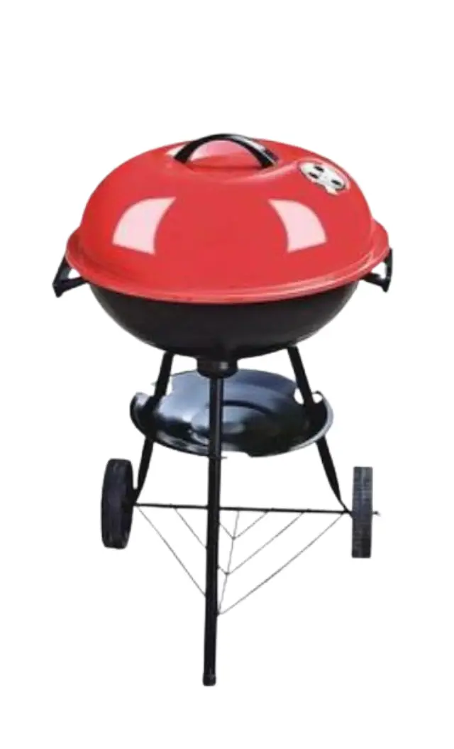 KMT Style Στρογγυλή Φορητή Ψησταριά Κάρβουνου για BBQ με Ροδάκια 45x45εκ. Μαύρη-Κόκκινη