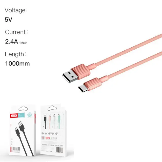 XO NB156 USB Καλώδιο Φόρτισης για Type-C Ροζ 16.005.0107 2