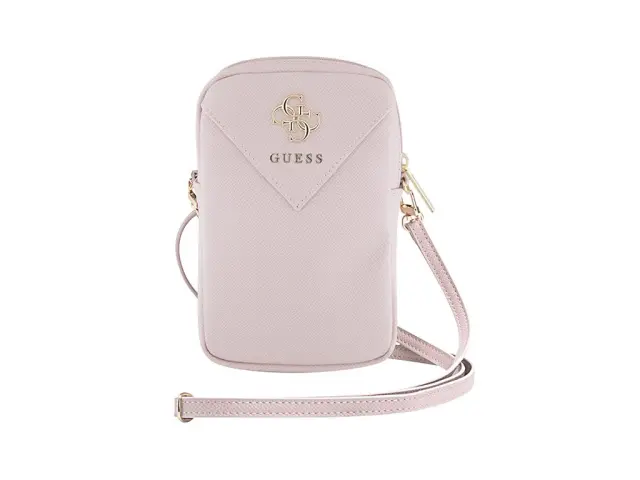 Guess PU Grained 4G Metal Logo Wallet Phone Bag Zipper Pink 2