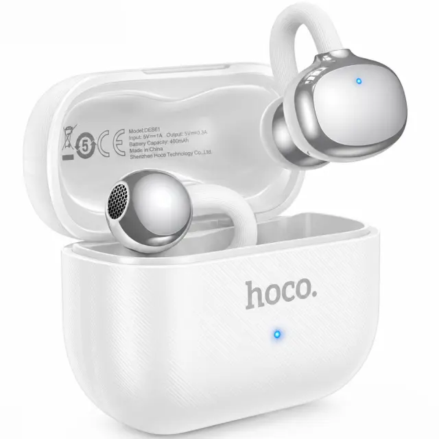 Wireless Hands Free Open-Ear Hoco. DES61 Cool TWS v6.0 250mAh 6h Ώρες Λειτουργίας Λευκά με Λευκό Silicon Sleeve