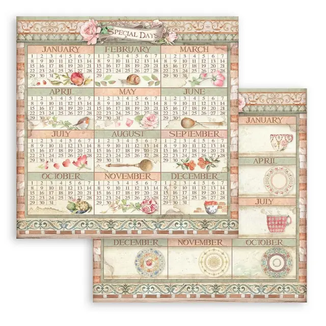 Χαρτί scrapbooking διπλής όψης 30x30cm Stamperia, Casa Granada, Calendar