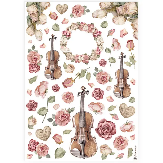 Ριζόχαρτο ντεκουπάζ Stamperia 21x29cm A4, Violin and roses