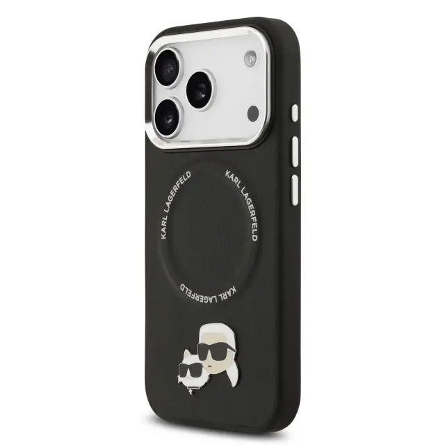 Karl Lagerfeld PU Karl and Choupette Heads Pins MagSafe Case for iPhone 17 Pro Max Black 2