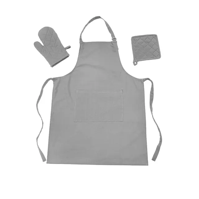 Σετ Κουζίνας 3 Τεμ Ποδιά-Γάντι-Πιάστρα Melinen Zoe Light Grey 100% βαμβακερό