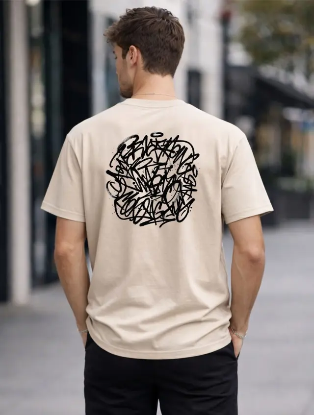 T-shirt Noshame® Oversized Μπεζ με τύπωμα - 152649 - XXL