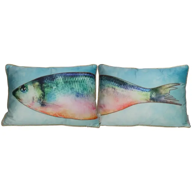 Μαξιλάρι Ψάρι Μπλε Polyester 35x50cm Σετ 2Τμχ