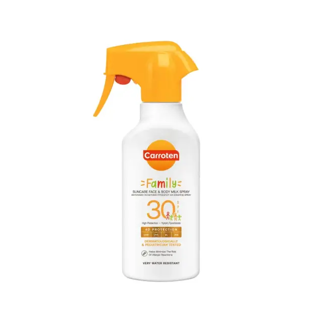 Carroten Family Suncare Face & Body Milk Spray SPF30, Αντηλιακό Γαλάκτωμα Προσώπου & Σώματος 270ml