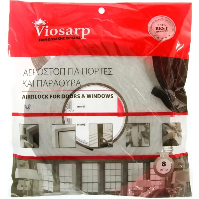 Viosarp Αφρώδες Αεροστόπ Αυτοκόλλητη Ταινία Παραθύρου / Πόρτας σε Λευκό Χρώμα 8mx2.0cm