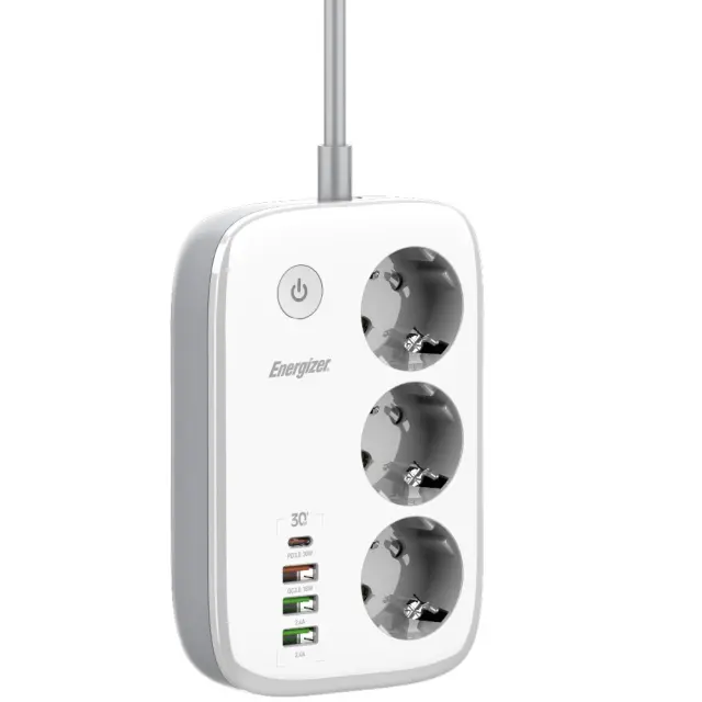 Επιτραπέζιος Φορτιστής Energizer EPB2500W02EU 2500W 10A Max με 3xΣούκο + 1xUSB-C + 3xUSB-A / 2.4A, Διακόπτη Ασφαλείας On/Off, Έλεγχο μέσω WiFi, Καλώδιο 2m Λευκός 3