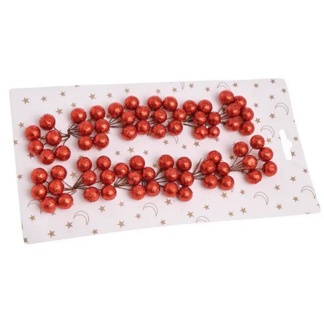 Κλαδάκι με διακοσμητικά μούρα Glitter-κόκκινο, 7cm, 12τεμ