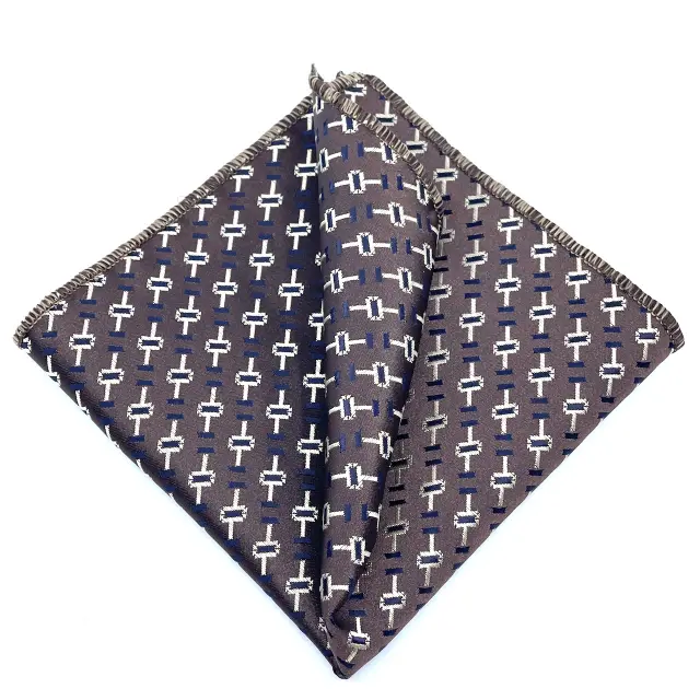 Γραβάτα Microfiber σε Καφέ Μοτίβο Σετ με Μαντηλάκι 3